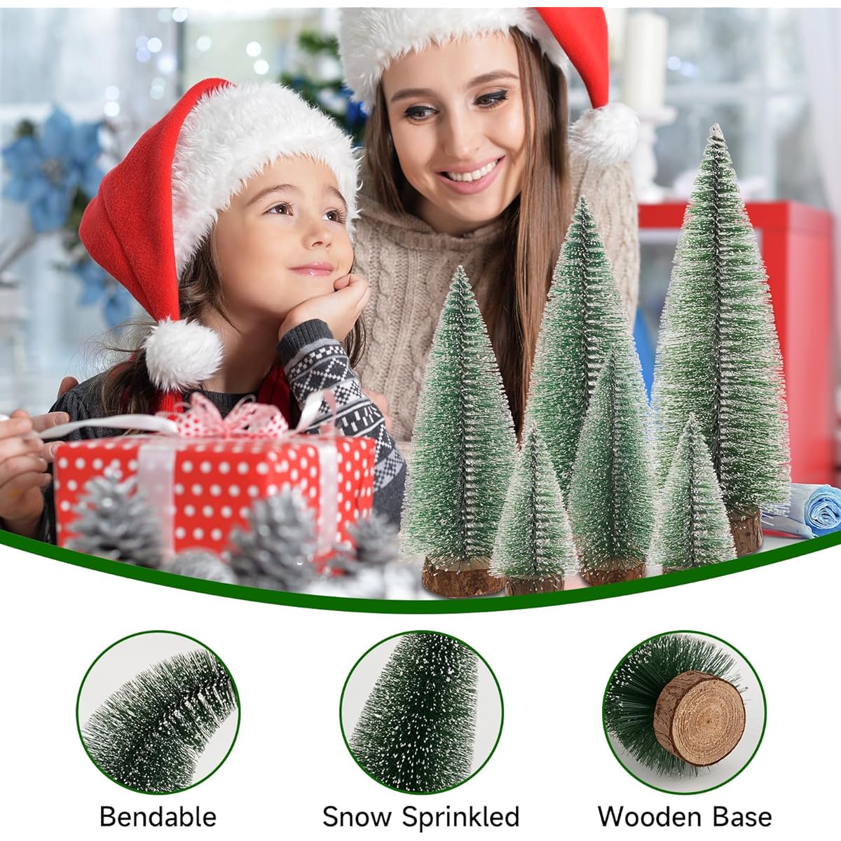 WONTECHMI Mini Christmas Trees, 6pcs Small Bottle Brush Trees Artificial Tabletop Christmas Tree Decorations for Indoor/Office/Outdoor/Homeroom/Table/Party Decor