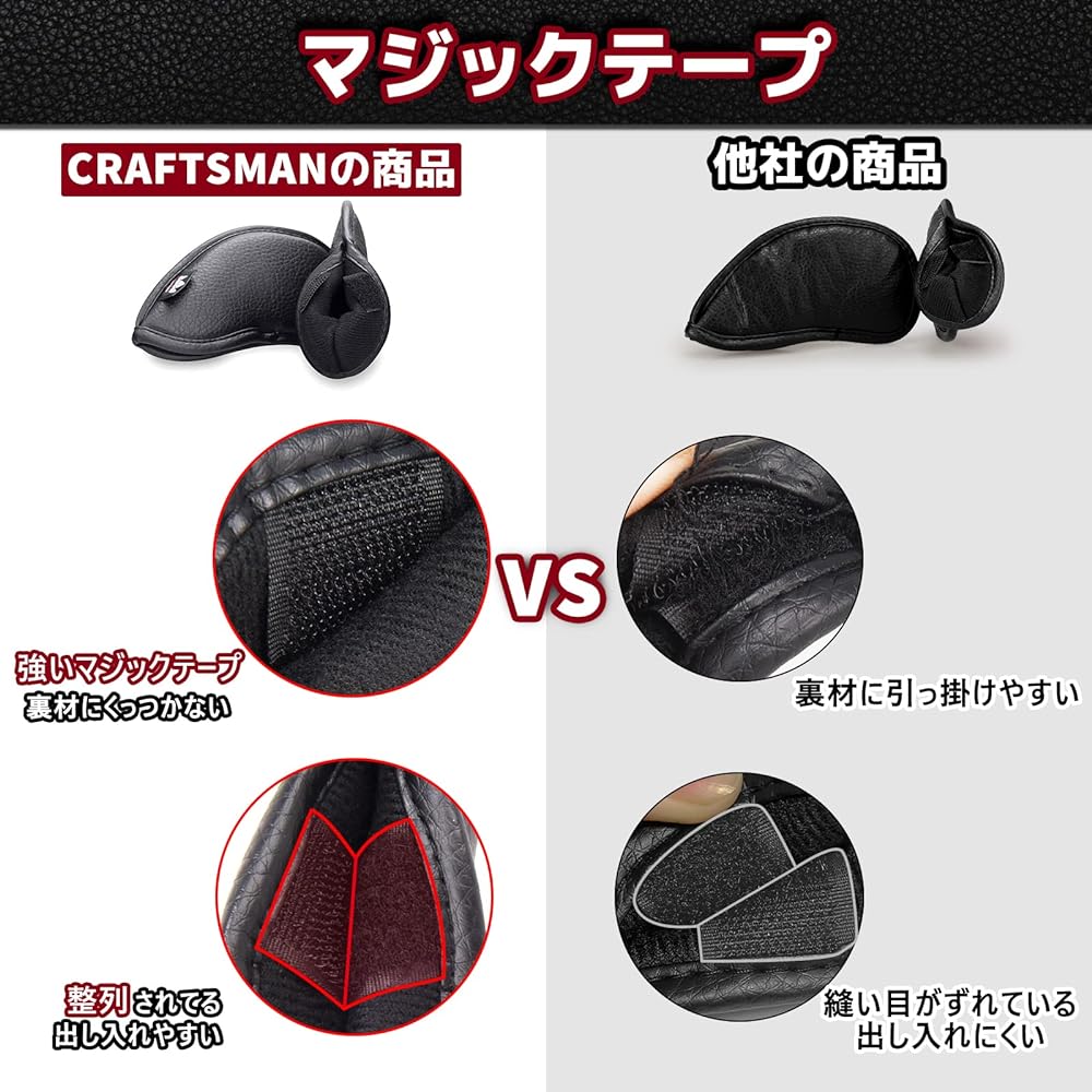 CRAFTSMAN Golf Iron Cover Velcro Closure Head Cover Set of 12 Pieces (3-9, Aw, Pw, Sw, Lw, Lw) Number Embroidery Wedge Cover Synthetic Leather