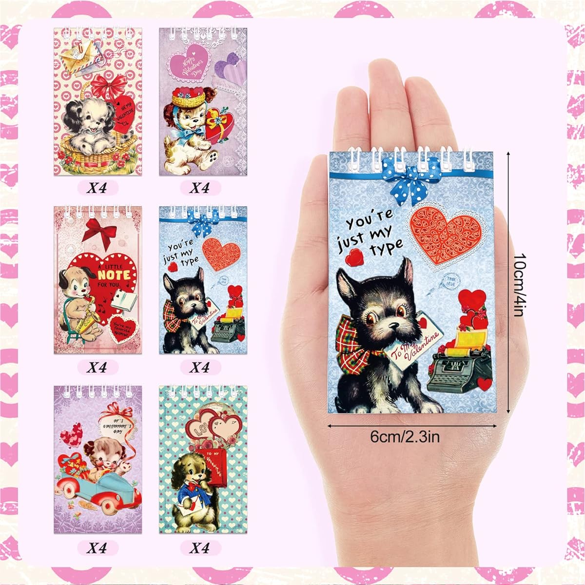 Valentine's Day Mini Notebooks Dog Themed Party Favors Puppy Notepads for Kids Valentine's Day Pocket Notebooks Journal Animal Spiral Notebook for Boys Girls School Valentine's Day Party Favors Supplies 24 Sheets