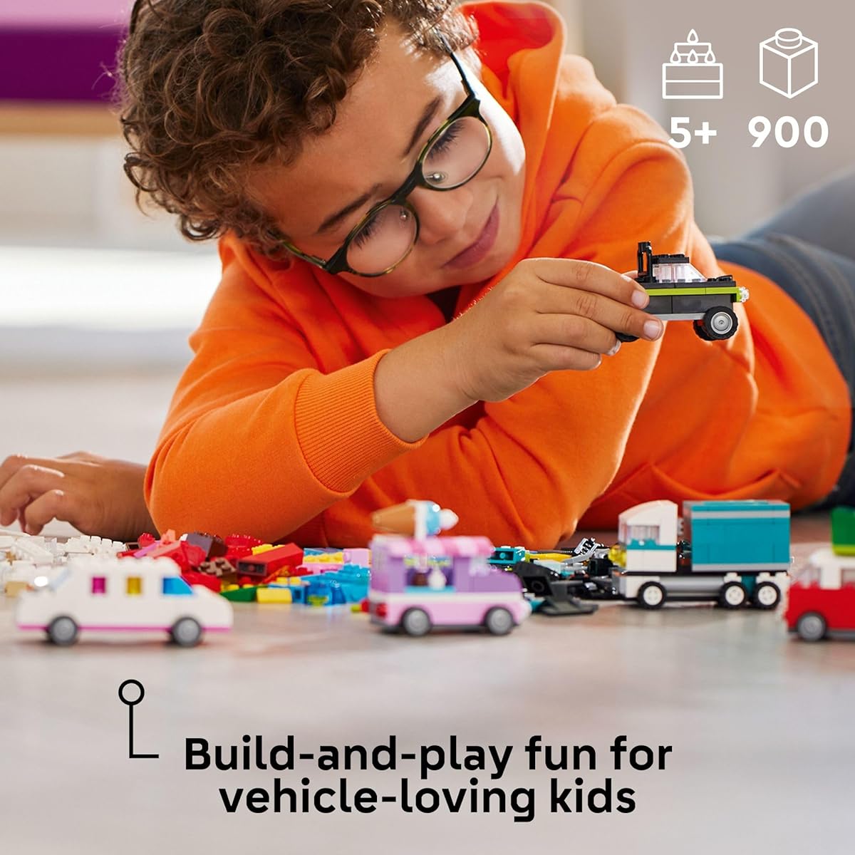 LEGO Classic Creative Vehicles Colorful Construction Brick Building Kit with Ice Cream Truck Police Car Toy Model City Car and More Gift Car Toys for Boys Girls Kids Ages 5+ 11036