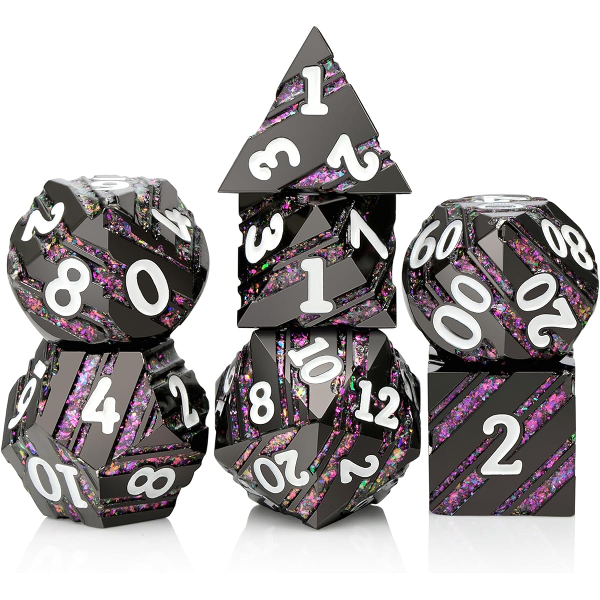 DNDND Dice Striped Metal Striped Dice with Metal Box for Dungeons & Dragons D&D Purple Stripes