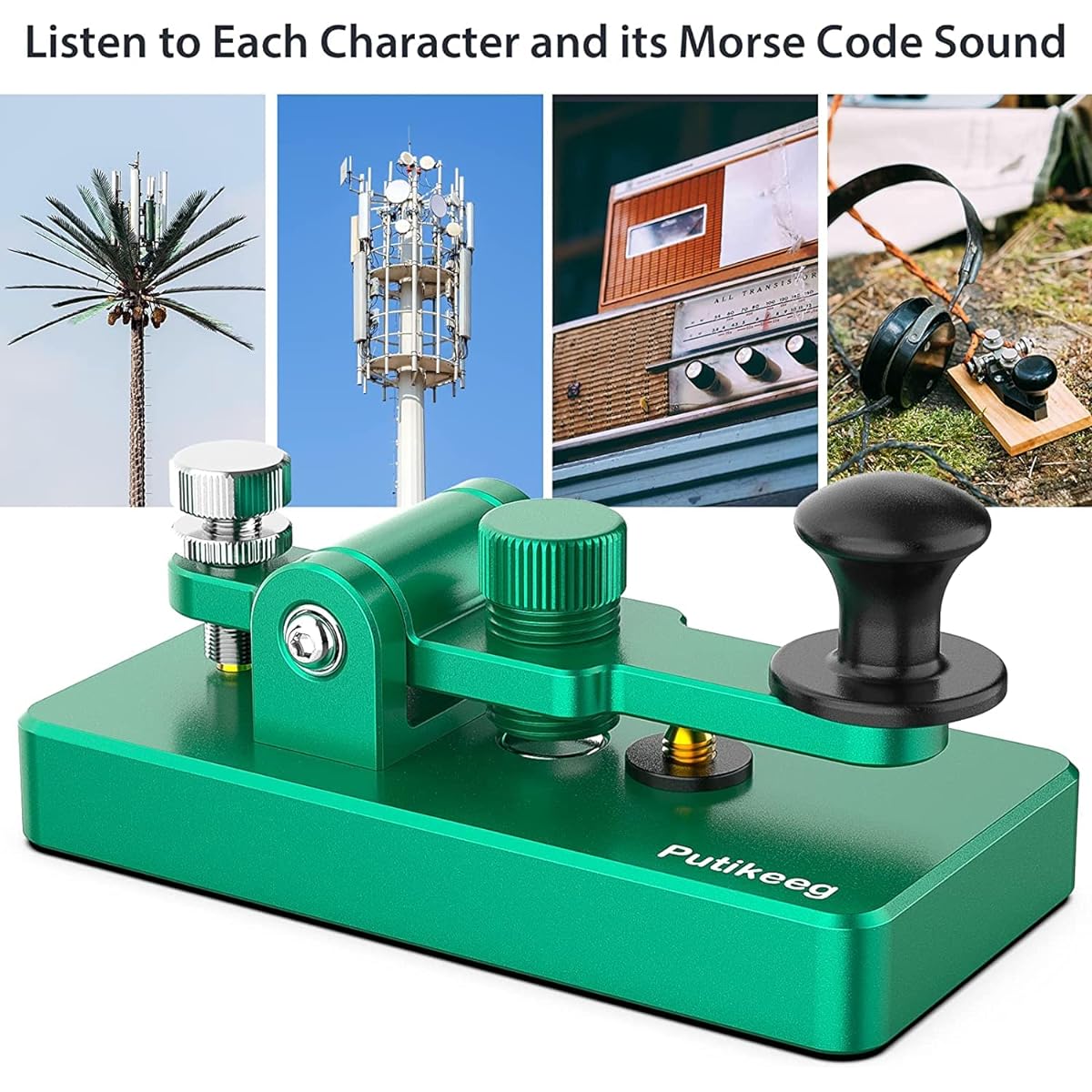 PUTIKEEG Morse Code CW Key Amateur Radio CW Morse Electric Key Paddle Morse Code Practice Machine Aluminum Alloy Morse Practice Key Morse Code Key (Green, Large)