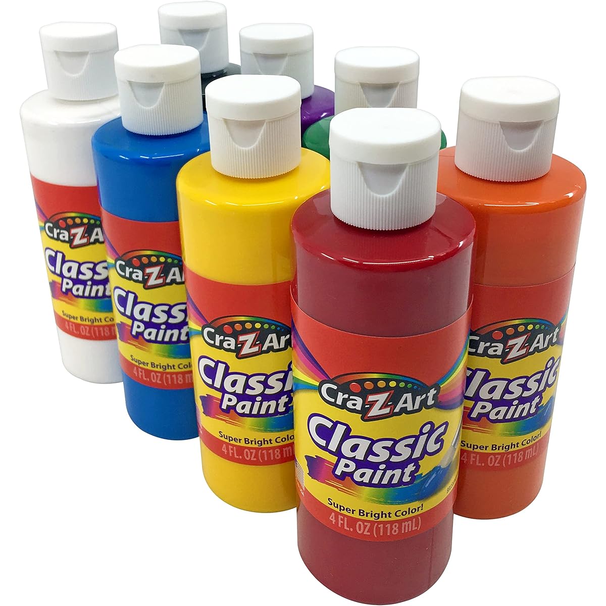Cra-Z-Art Washable Classic Paint Bulk Pack 8 Carat Assorted Colors 4 oz Each Bottle