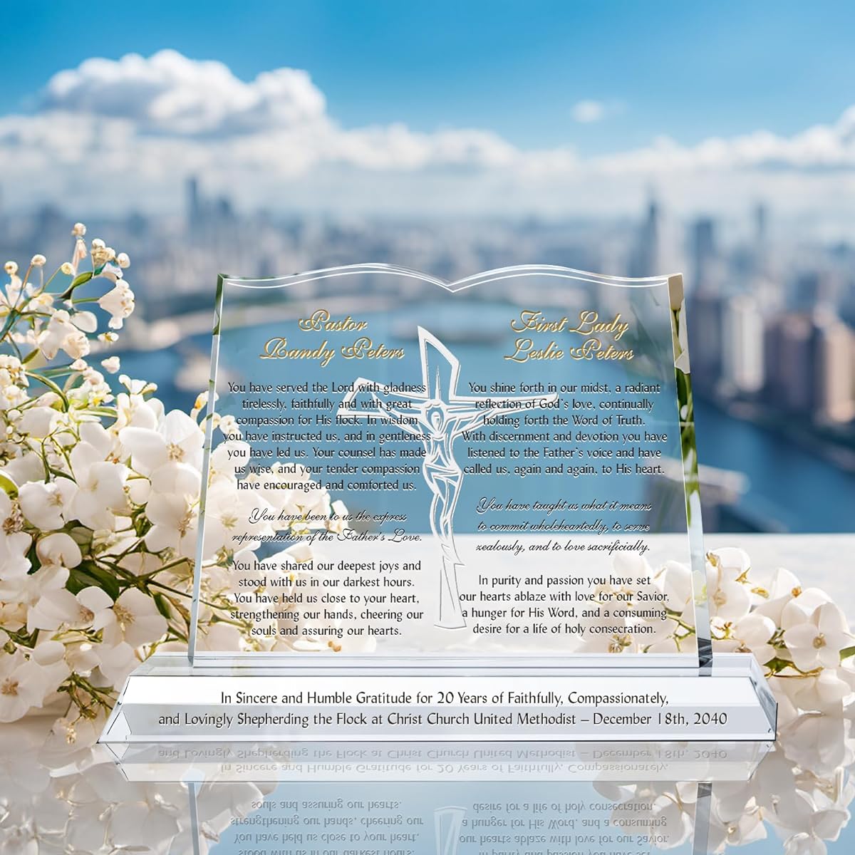 Custom Crystal Bible Pastor and Wife Plaque, Personalized with Pastor and Wife Names, Unique Appreciation Gift for Pastor and First Lady (Large - 12 Inch)
