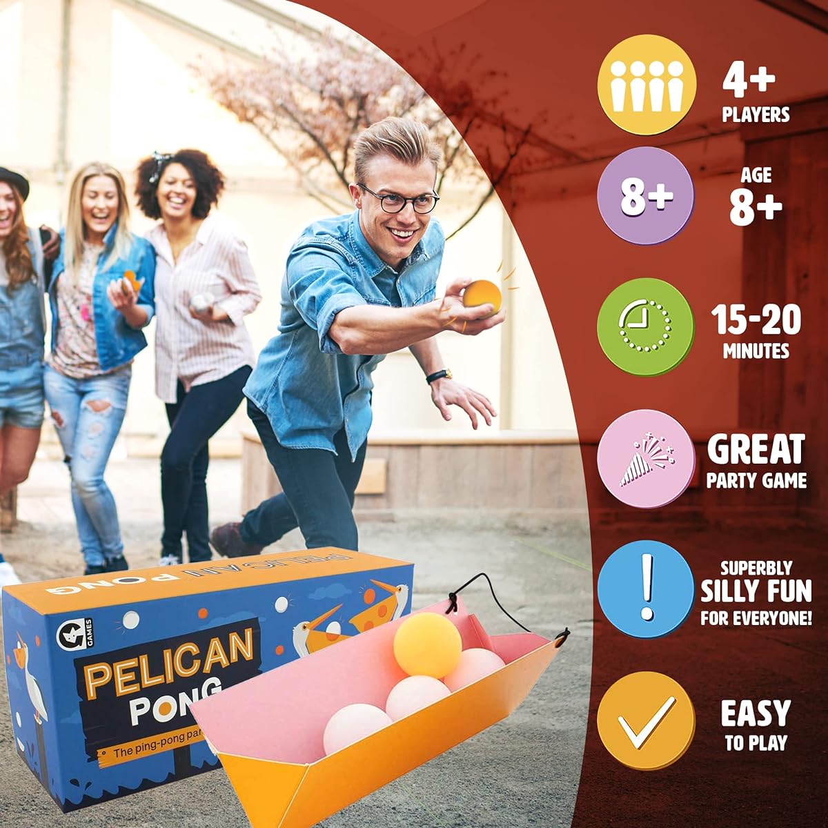 Pelican Pong by Ginger Fox - Ping Pong Catch Party Game - Fits up to 8 Players