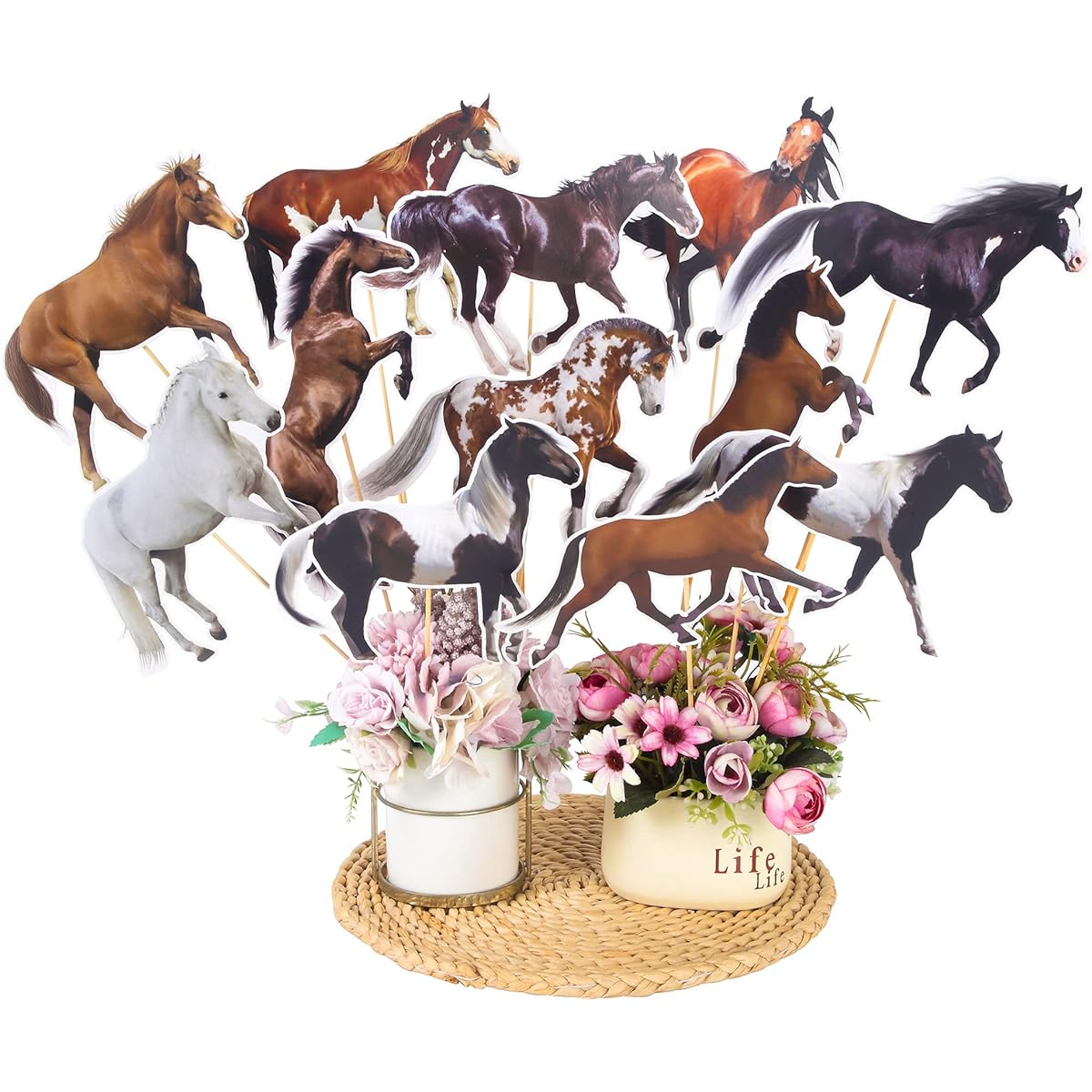 24pcs Horse Table Centerpieces on Sticks Horse Table Toppers Horse Themed Birthday Party Baby Shower Supplies