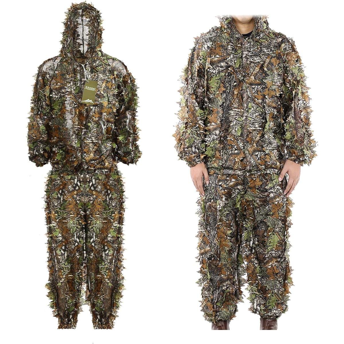 Eamber Ghillie Suit for Kids Children 3D Leaf Real Tree Camouflage Lightweight Jungle Hunting CS Game Survival Game Wildlife Photography Halloween