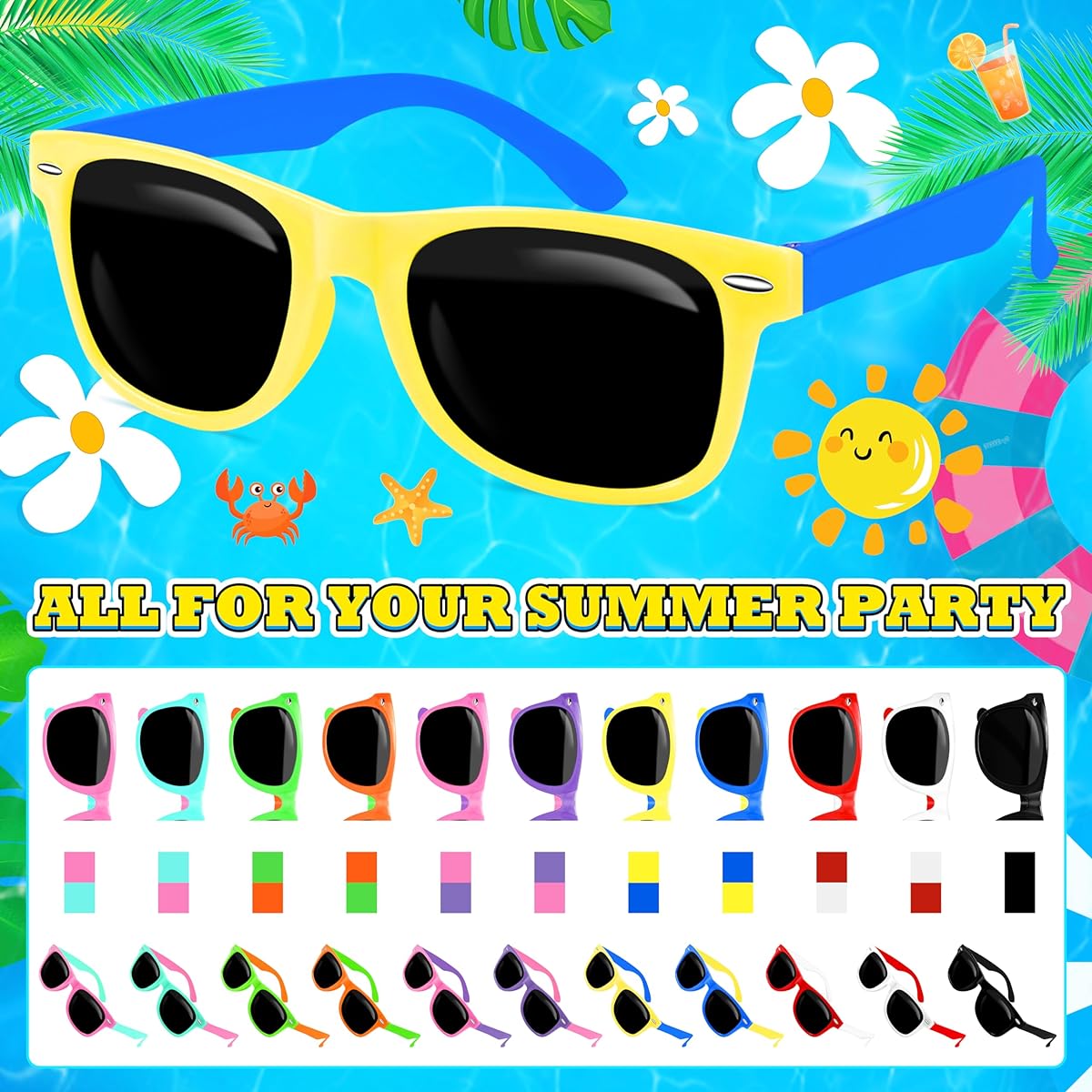 Palonu Kids Sunglasses Bulk, Sunglasses Kids Party Favors for Boys and Girls, Pool Toys, Summer Toys, Party Toys, Goodie Bag Stuffers, Birthday Party Supplies Gifts(48)