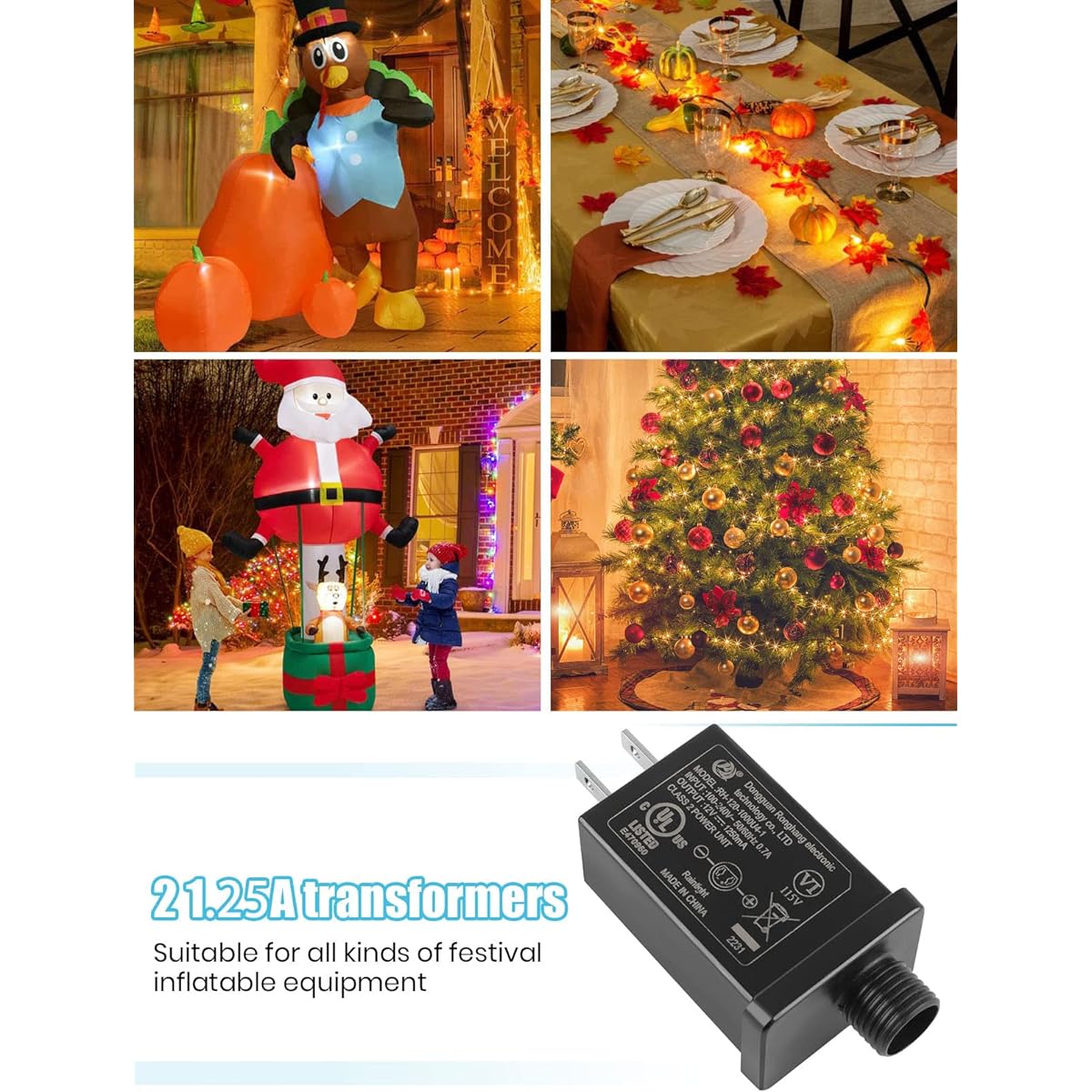 Kalolary Replacement Yard Inflatable Adapter 12V 1.25A Power Class 2 Power Transformer Plug for String Lights Easter Inflatable Decorations (2 Pack)