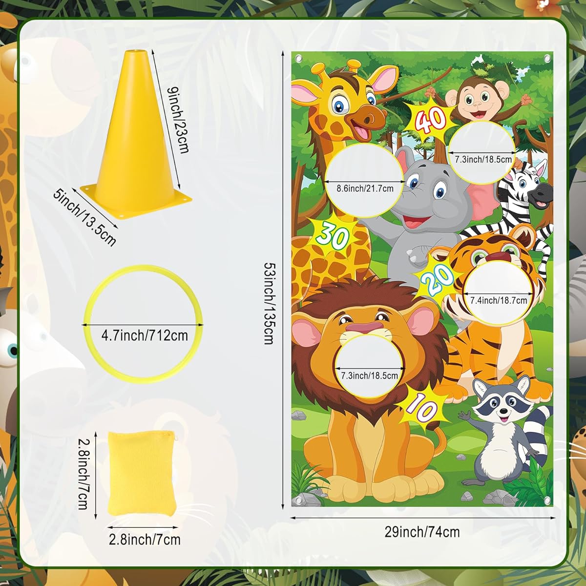 4-in-1 Animal Bean Bag Toss Game Toy Carnival Outdoor Ring Toss Game Kids Birthday Party Jungle Wildlife Party Garden Lawn Game Plastic Corn Cornhole Game Field Day Game Supplies