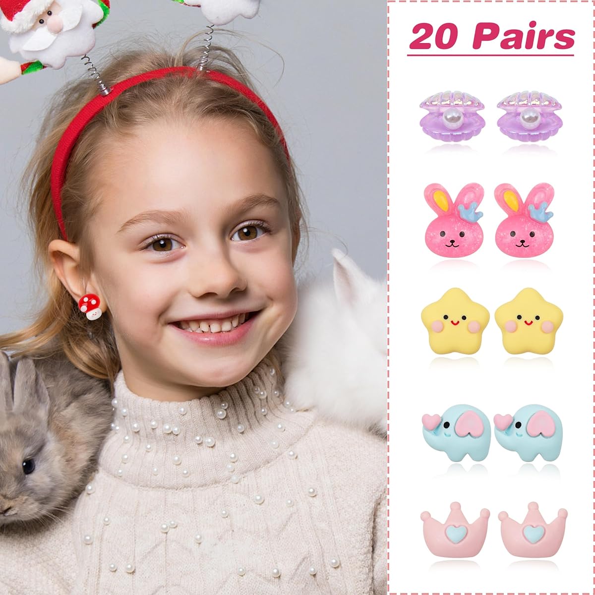 20 Pairs Clip-on Earrings for Kids, Hypoallergenic Clip-on Earrings, Cute Rainbow Butterfly Fly Dark Clip Earrings, Little Girls Jewelry, Zinc, No Gemstones