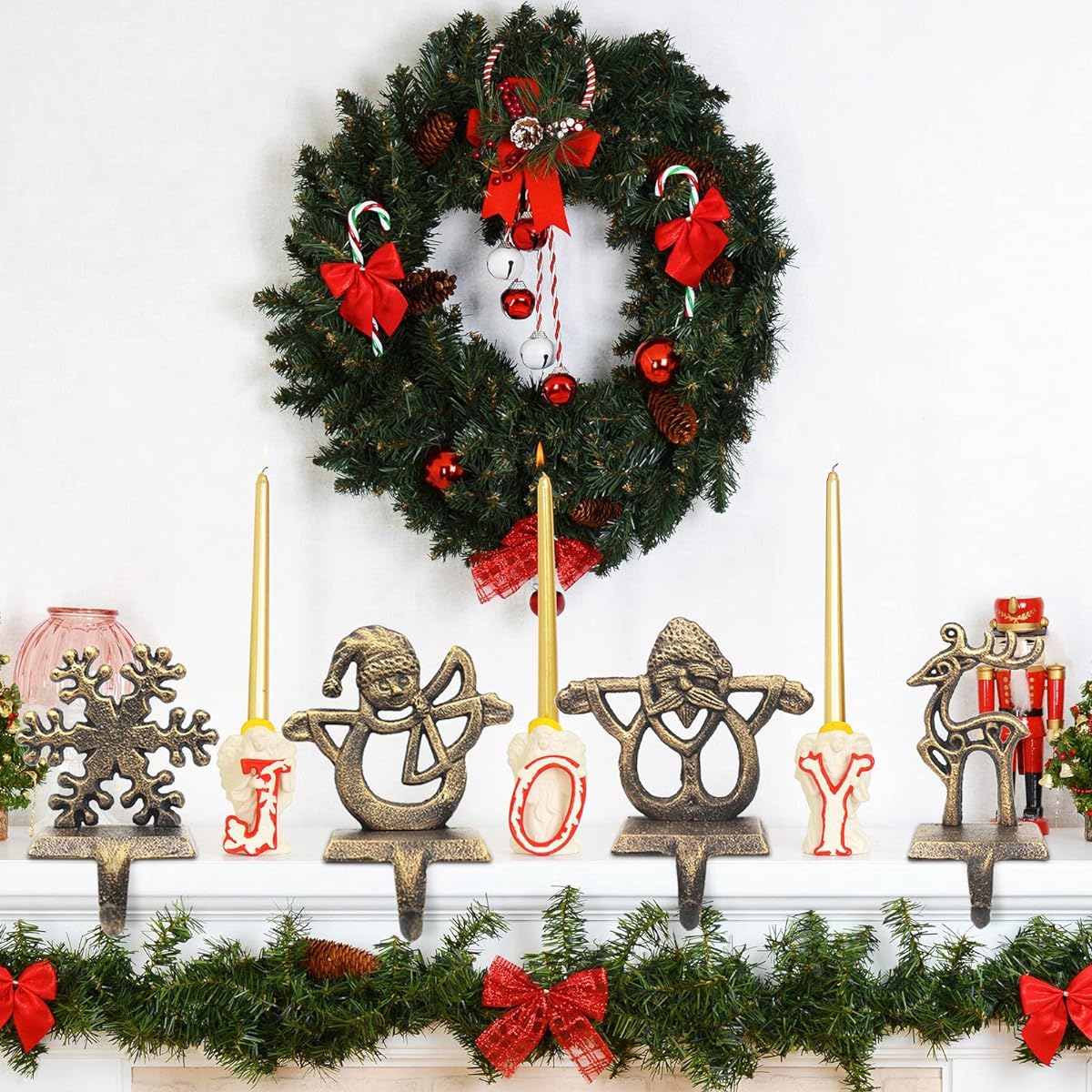 JDYFQIAN 4 Pack Retro Christmas Stocking Holders Indoor Christmas Stocking Hangers