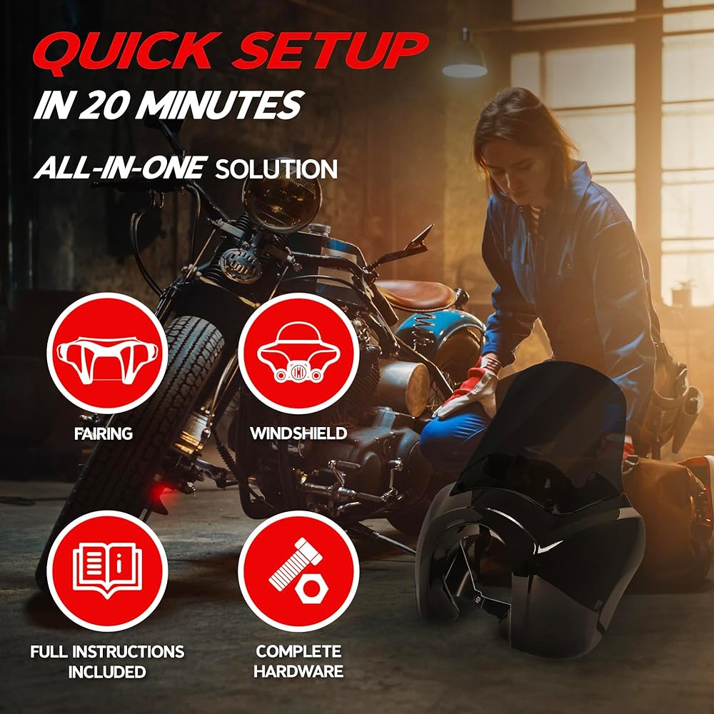 Krator Motorcycle Windshield Fairing Wind Deflector Motorcycle Accessories Smoke Windscreen Compatible with Harley-Davidson Dyna/Super Glide T-Sport FXDXT FXR & Softail FXBB/S FLSB FXLR/S