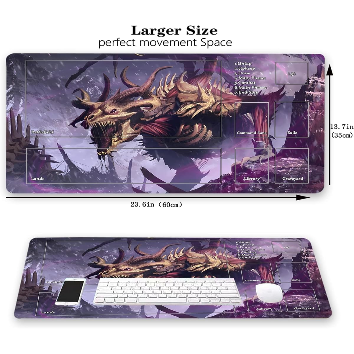 MTG Playmat Game Playmat MTG TCG 24 x 14 Inch Trading Cards Inked Game Playmat with Storage Bag Smooth Rubber Surface Battle Game