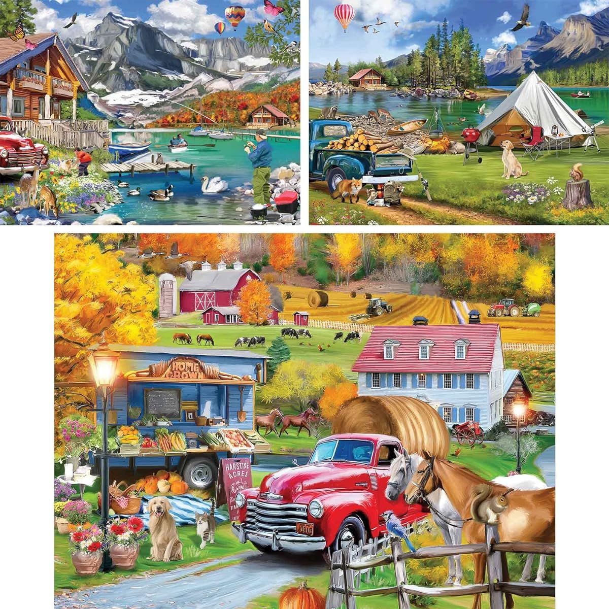 Bits and Pieces 500 Piece Jigsaw Puzzle for Adults - Value Pack of 3 - Puzzle Measures 18" x 24" - 500 Piece Lake & New England Farm Theme Jigsaw Puzzle by ALI Innis