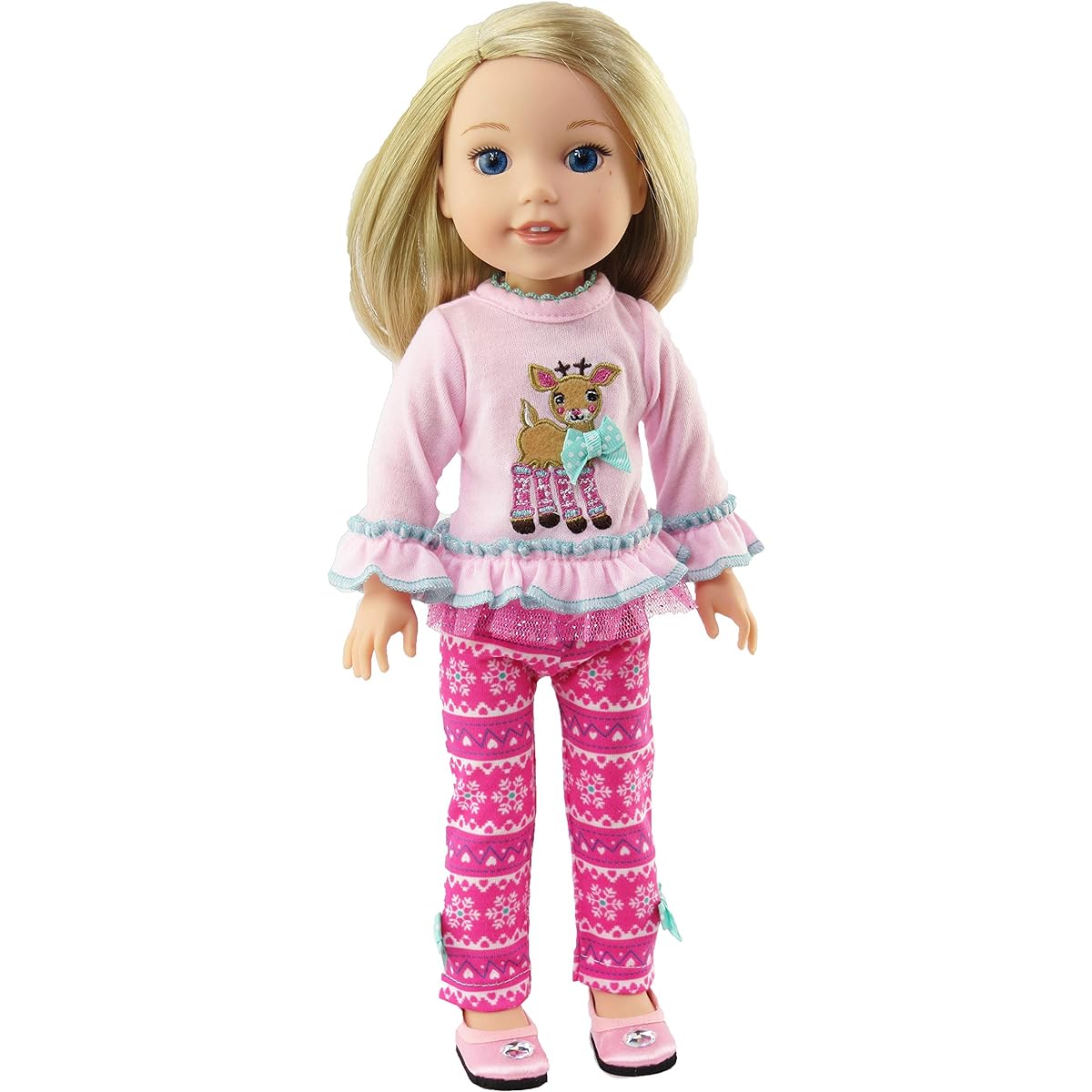 Pink Reindeer Pants Set - Fits 14 Inch Wellie Wisher Dolls | 14 Inch Doll Clothing