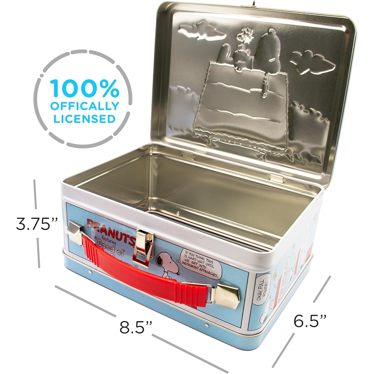 Aquarius Peanuts Snoopy Red Doghouse Fun Box - Durable Tin Storage Box with Plastic Handles & Embossed Front Cover - Officially Licensed PEANUTS Merchandise Collectible Gift