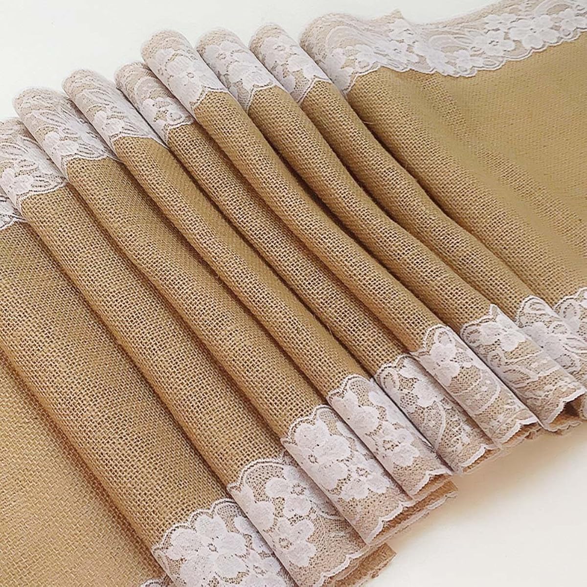Aayu Burlap Table Runner by 14" x 108" | Perfect Burlap Roll Lace Runner for Rustic Weddings and Events (White)