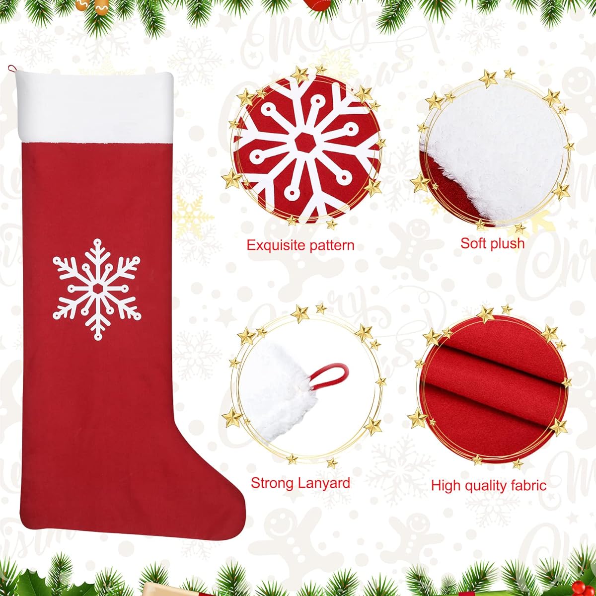 Jumbo Christmas Stocking 59 Inch Giant Christmas Stocking Red Velvet Oversized Stocking with Soft Plush Cuff Snowflake Large Christmas Stocking Hanging Large Stocking Christmas Gift Bag