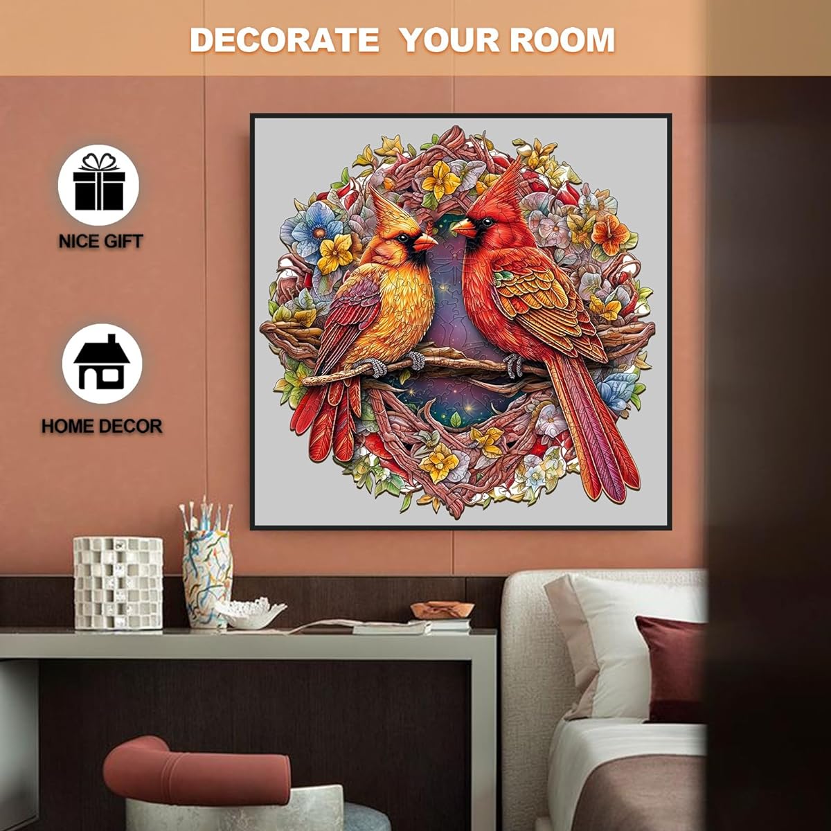 Wooden Puzzle for Adults Cardinal Wooden Puzzle Unique Animal Puzzle Shape Wooden Puzzle Box Wooden Jigsaw Puzzle Family Puzzle Game (M-11.8 x 11.8 Inch 200 Pieces)