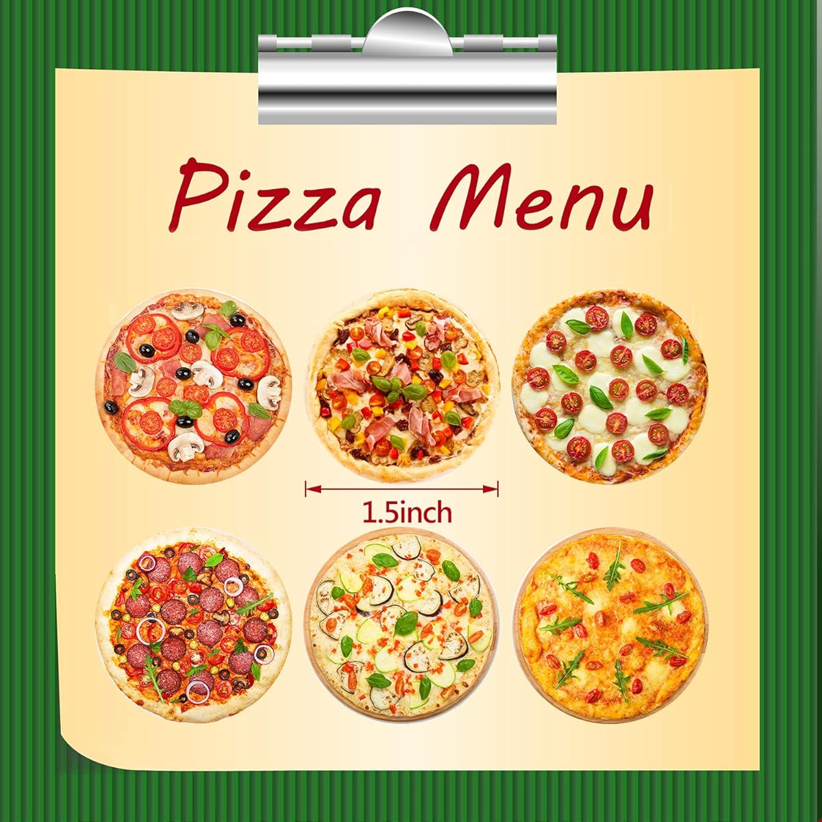 Outus Pizza Roll Stickers, 400pcs Round Pizza Stickers Pizza Scratch Stickers Adhesive Round Labels for Kids Learning Party Home Wall Decor, 9 Styles, 1.5 Inch