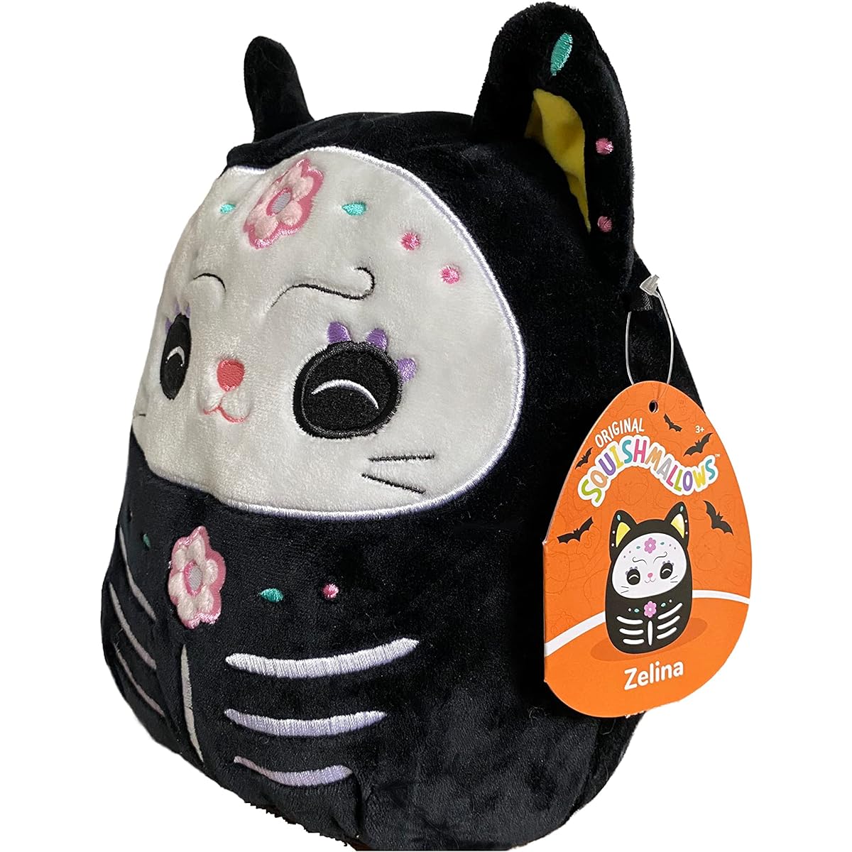 Squishmallows Official Kellytoy 8" Soft Plush Squishy Toy Animal (Zelina Black Cat Day of the Dead)