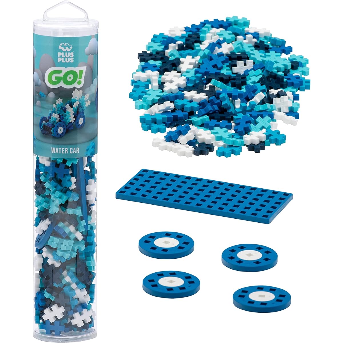PLUS PLUS - Color Cars Tube - Water - 200 Pieces Construction Building Stem/Steam Toy Interlocking Mini Puzzle Blocks for Kids