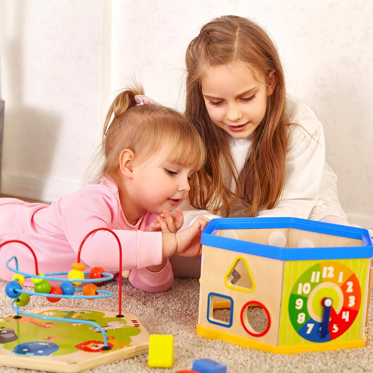 TOP BRIGHT Activity Cube Toy Baby Wooden Beads Maze Sorter 7 in 1 Toy for 1 Year Old Boys Girls Toddler Gift