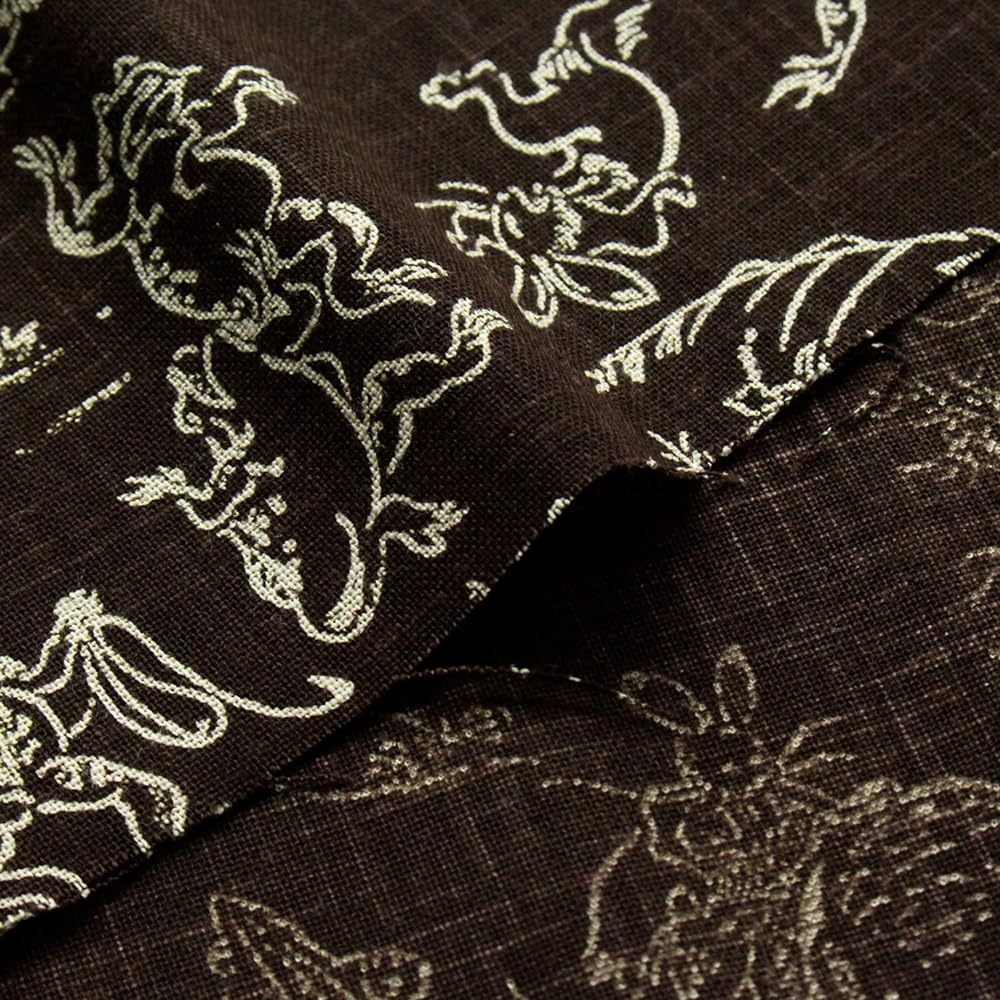 Nippon Chuko Chojugiga uneven yarn indigo dyeing printed fabric dark brown x beige line width approx. 110cm 5m cut KW7070-7F-5M