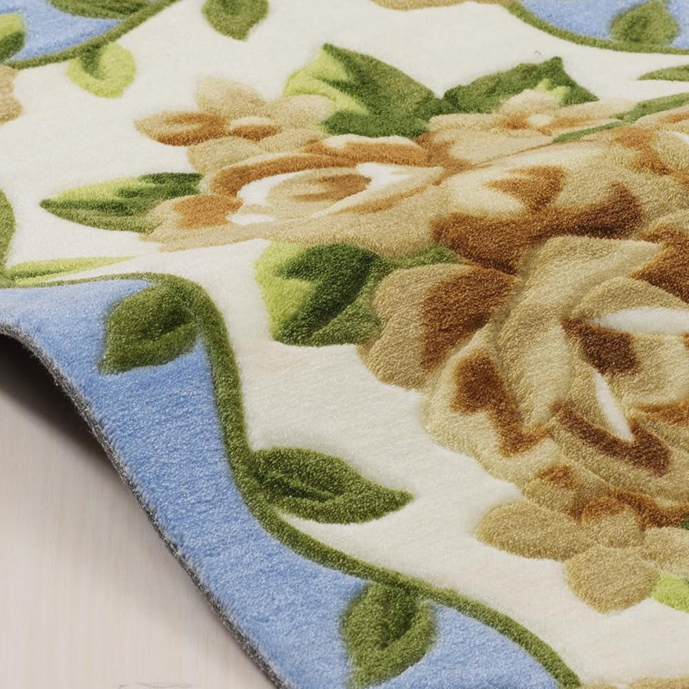 Rose pattern entrance mat, non-slip processing, 64 x 105 cm, beige/blue 1531000397S05
