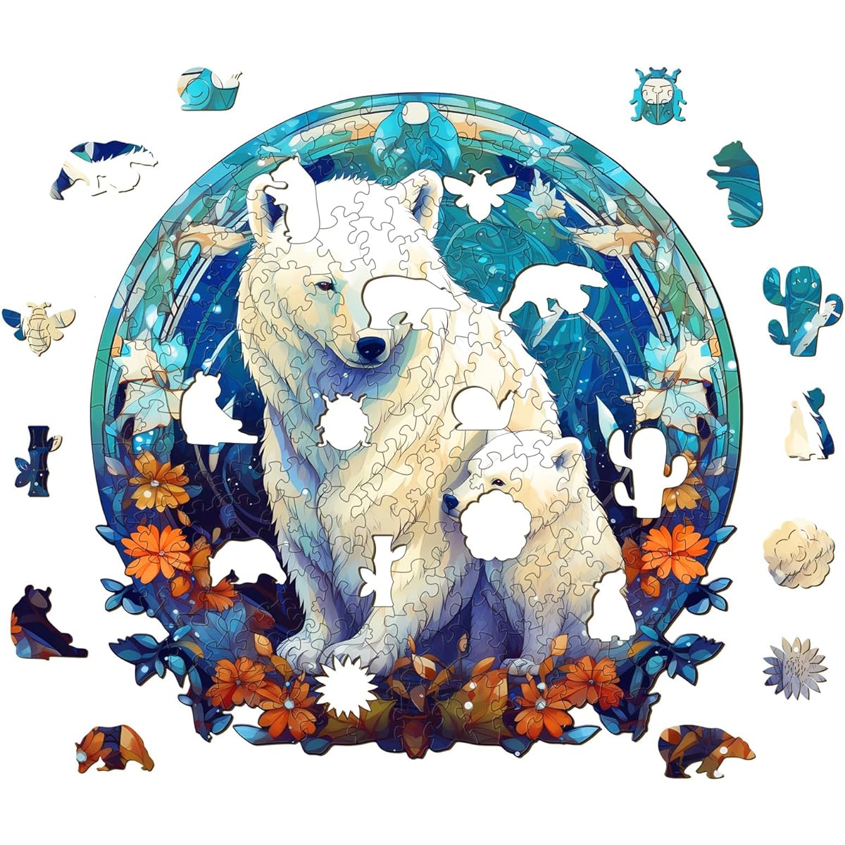 BLUMUZE Wooden Puzzle for Adults Large 290 Piece Wooden Jigsaw Puzzle Polar Bear Family Animal Jigsaw Puzzle for Adults Wooden Puzzle - 33 x 34cm - 13 x 13.4 Inch