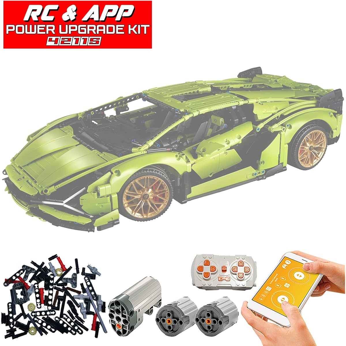 Electric driving modification kit compatible with Lego Technic Sian FKP37 42115 model can be controlled by remote control or mobile app. Evolve your Lego bricks into an automatic car (not a Lego toy, just modified parts)