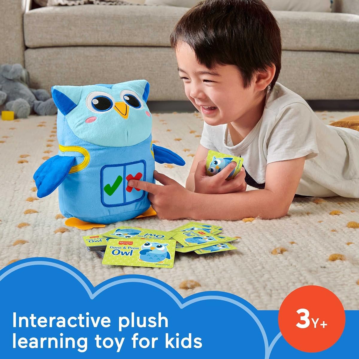Fisher-Price Guess & Press Owl Electronic Learning Toy, Interactive Plush with Games, for Preschoolers, Ages 3+