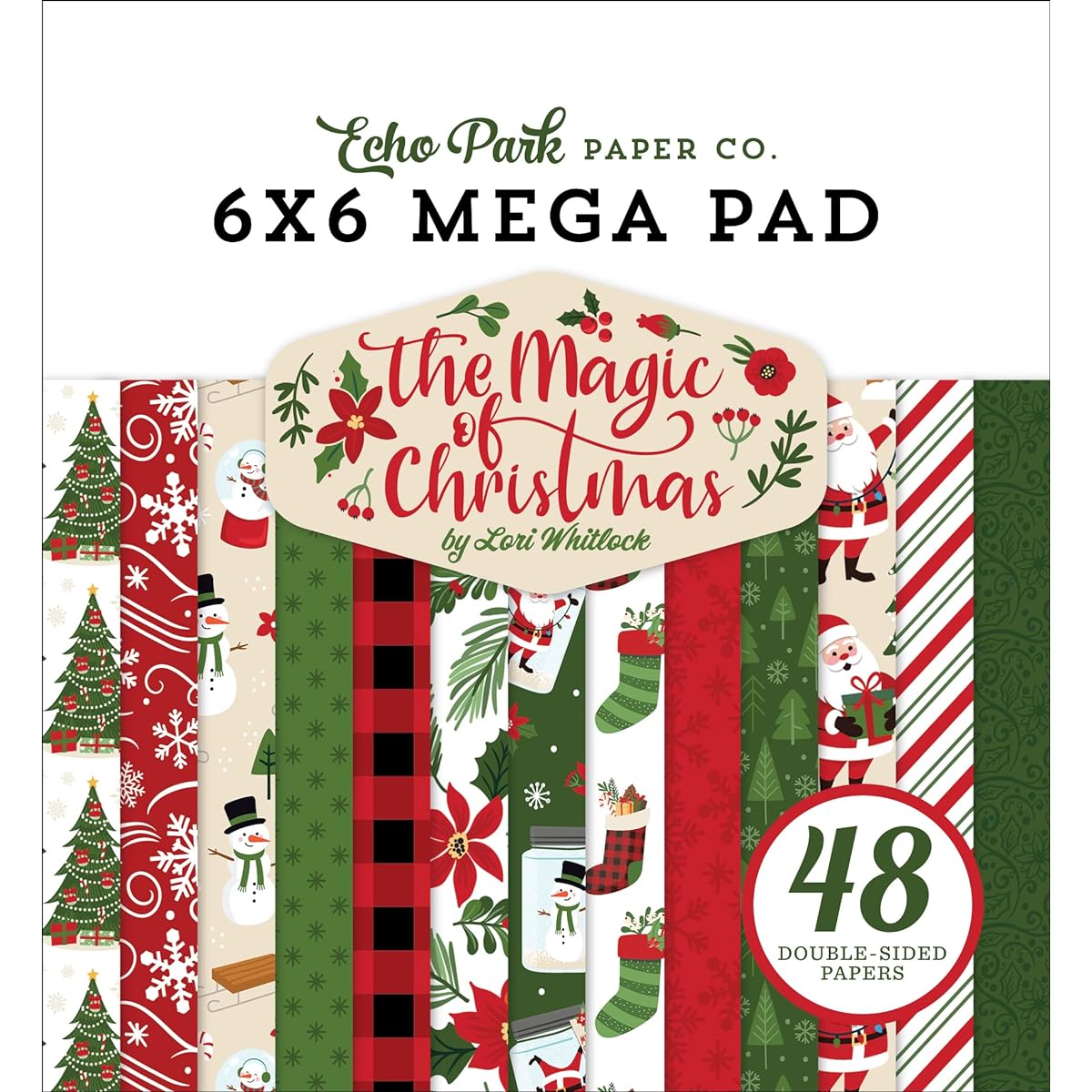 Echo Park The Magic of Christmas - Card Maker Designer Packs 6x6 Mega Paper Pad, 12x12 Coordinating Solid Paper Pack, Chipboard, Ephemera, Washi Tape, Enamel Dots