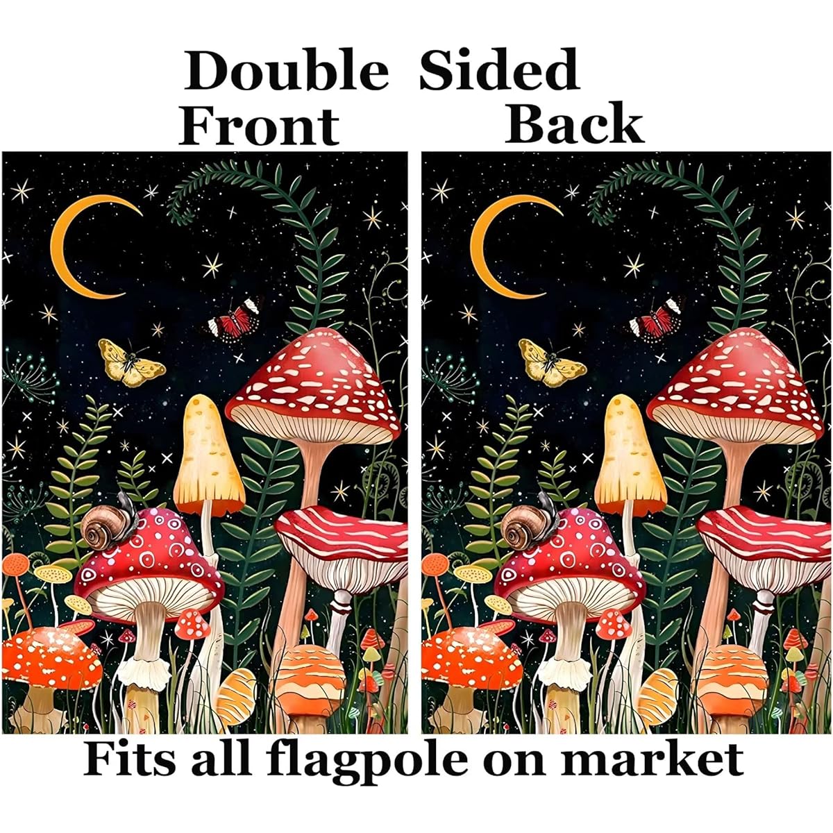 ShineSnow Fantasy Night Fairy Moon Star Mushroom Grass Butterfly Snail House Flag 28" x 40" Double Sided Polyester Welcome Large Yard Garden Flag Banner Patio Lawn Home Outdoor Decor
