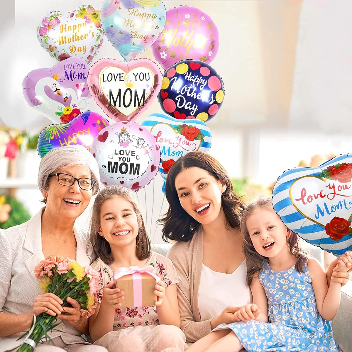 MJartoria 9PCS 45.72cm Mother's Day Balloon, Mother's Day Aluminum Foil Balloon, Heart Balloon Decoration Supplies Party Birthday