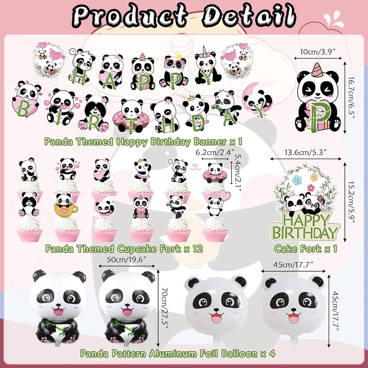 KEFAN Panda Birthday Party Decoration Cute Cartoon Panda Birthday Party Supplies HAPPY BIRTHDAY Banner Cake Topper Table Centerpiece Candy Bag Balloon Foil Balloon for Girl Birthday Party Baby Shower