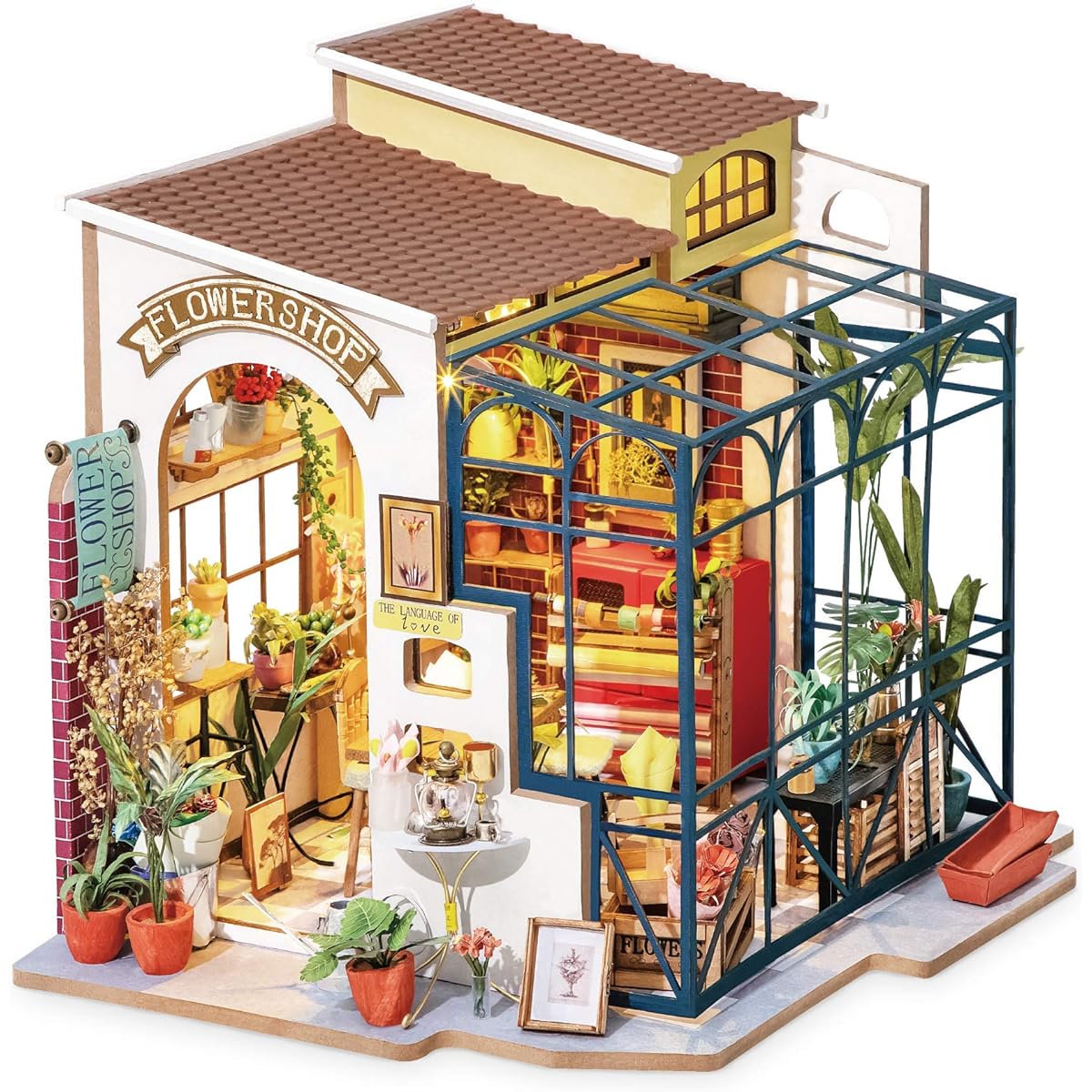 Rolife DIY Miniature House Kit Small Model House for Adults to Assemble Mayberry Street Miniature Model Kit with Lights DIY Craft/Birthday Gift/Home Decoration for Family and Friends (Emily's Flower Shop)