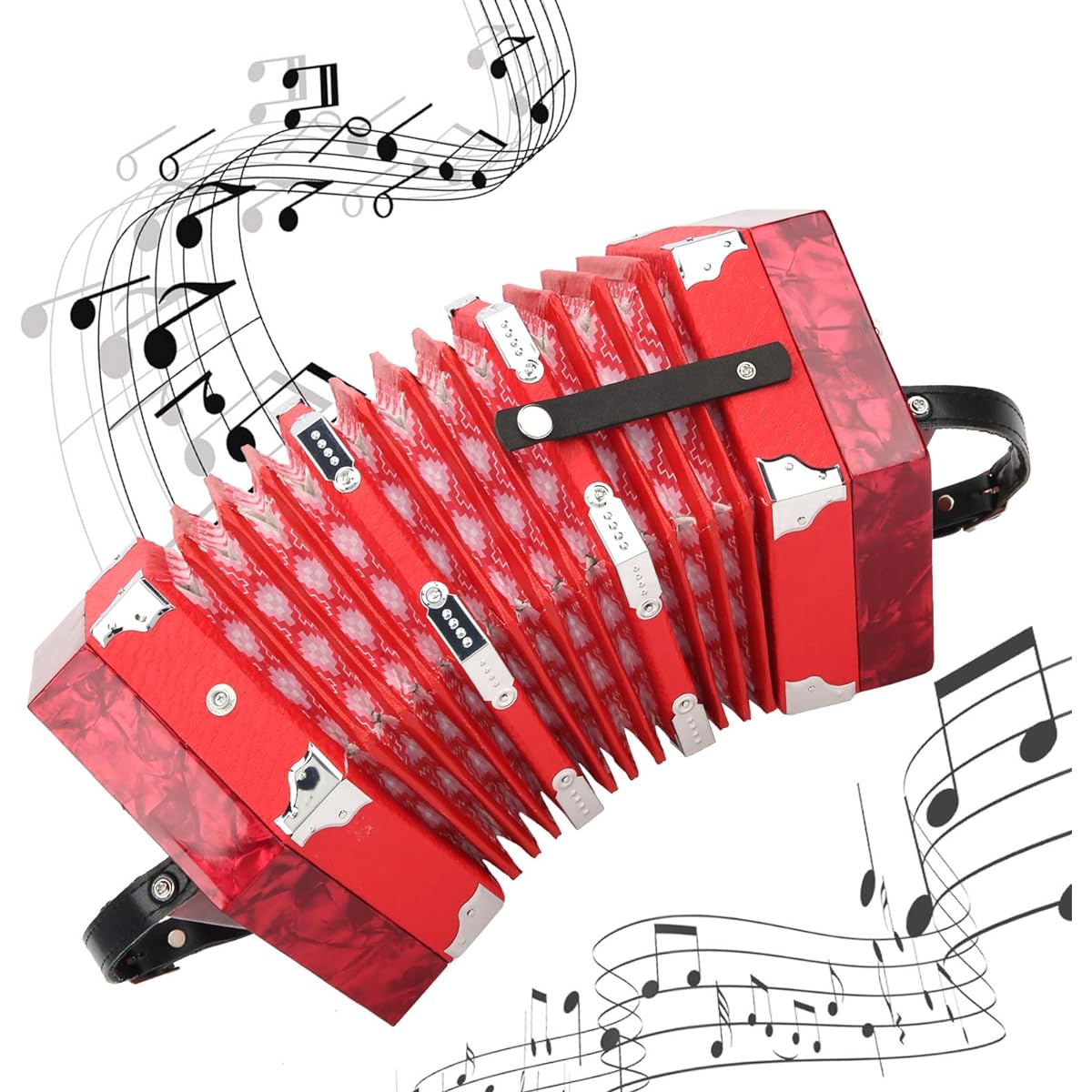 Concertina Accordion Portable Adult Professional Musical Instrument Equipment with Adjustable Hand Strap and Carry Bag Accordion for Adults Kids Children Beginners Gift (Red)