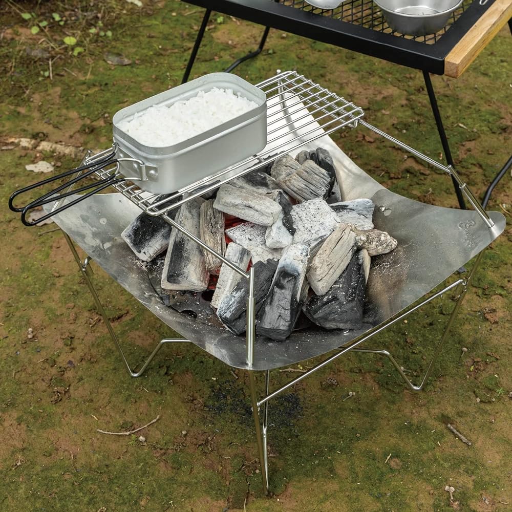 BUNDOK Bonfire stand Lotus + (Lotus Plus) BD-467 with mesh, stainless steel, storage case included, compact, silver