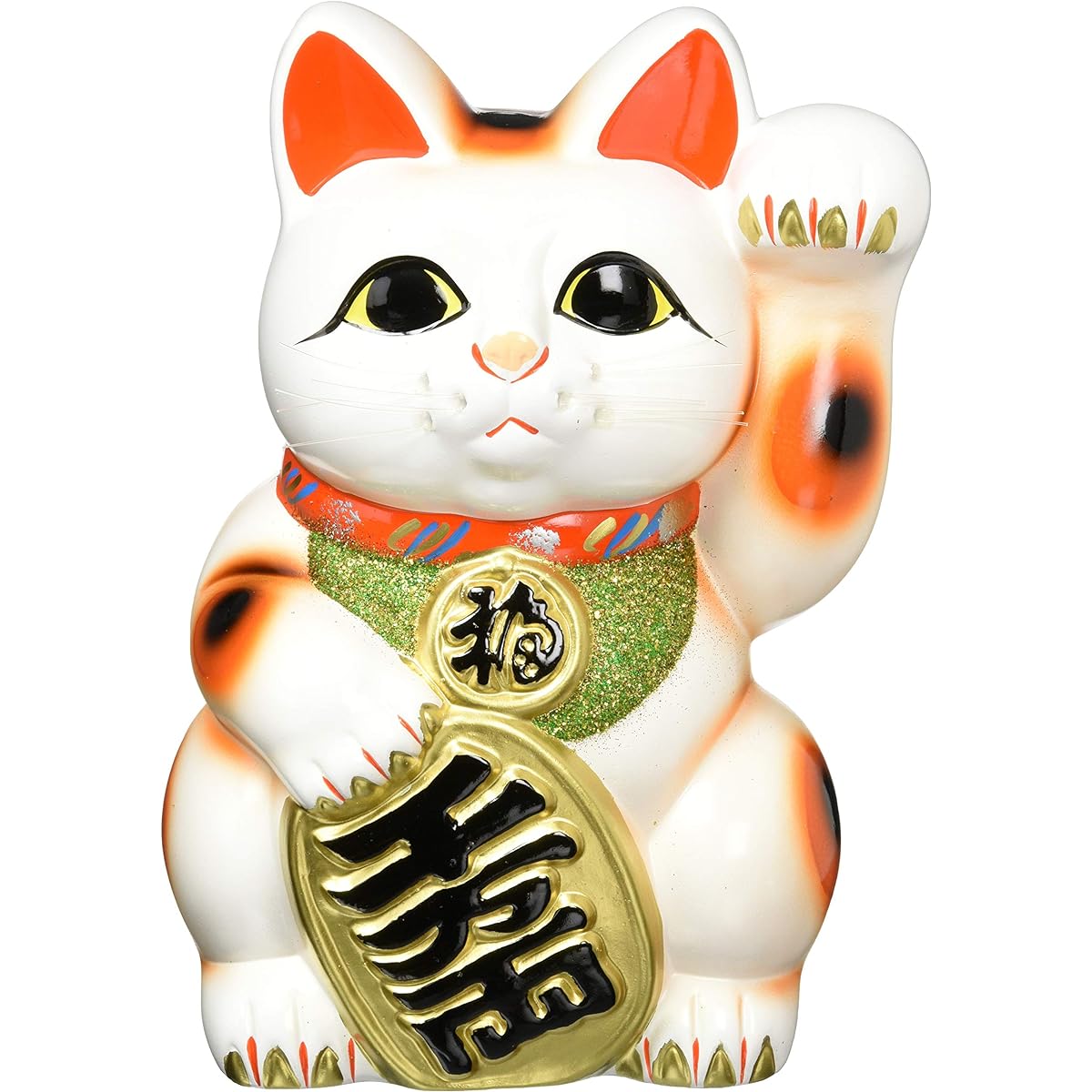 8416 Umetsuki No. 8 White Oval Maneki Neko (Left Hand) Piggy Bank