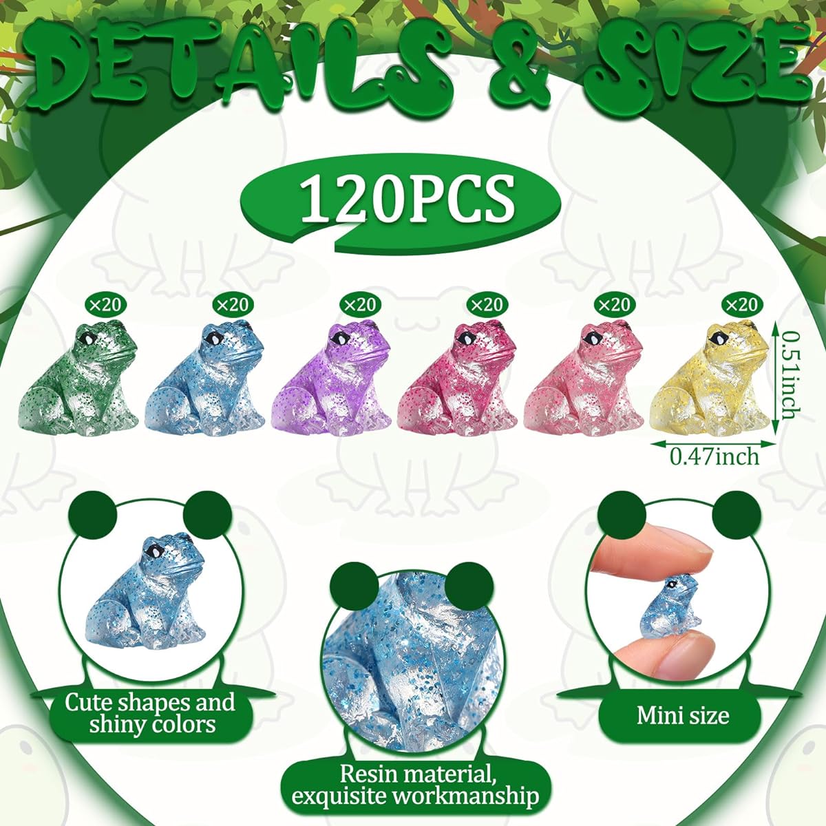 Vercraft 120pcs Glitter Resin Mini Frog Figures Frog Miniature Figures Cute Frog Decorations Tiny Frog Animals Small Frog Ornaments Figurines Party Decorations Summer DIY Fairy Moss Landscape Crafts
