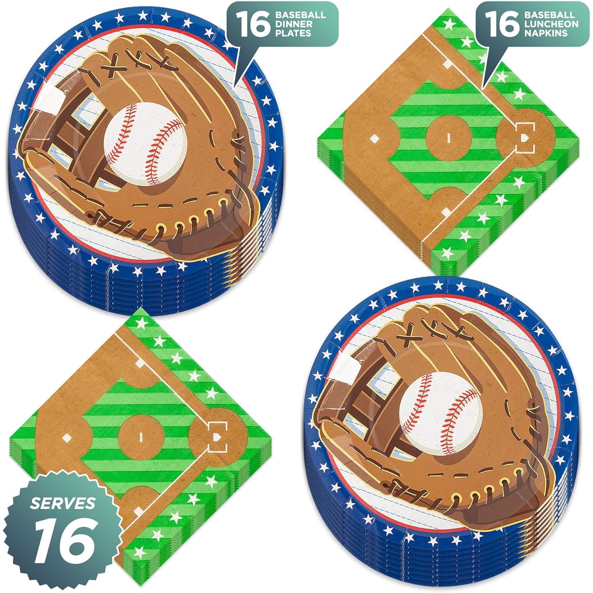 Baseball Party Play Ball Glove Paper Dinner Plates Ball Diamond Lunch Napkins (16 pcs)
