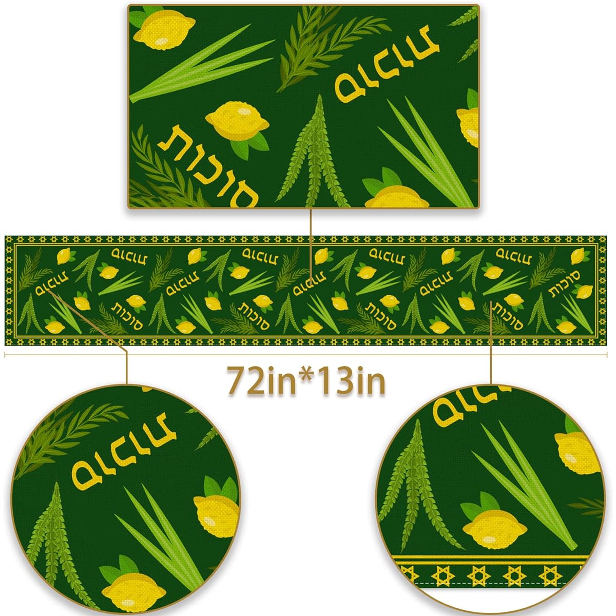 Pudodo Sukkot Table Runner Sukkah Etrog Lulav for Jewish Feasts Celebration Holiday Party Kitchen Dining Room Home Decoration