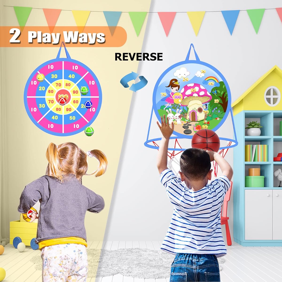 Basketball Hoop for Kids Toddlers Dart Board Sports & Outdoor Play Toys Kids Toys Boys Toys Birthday Gift Toys for 3 4 5 6 7 8 9 10 11 12 Year Old Boys Girls Christmas Toys Party Favors