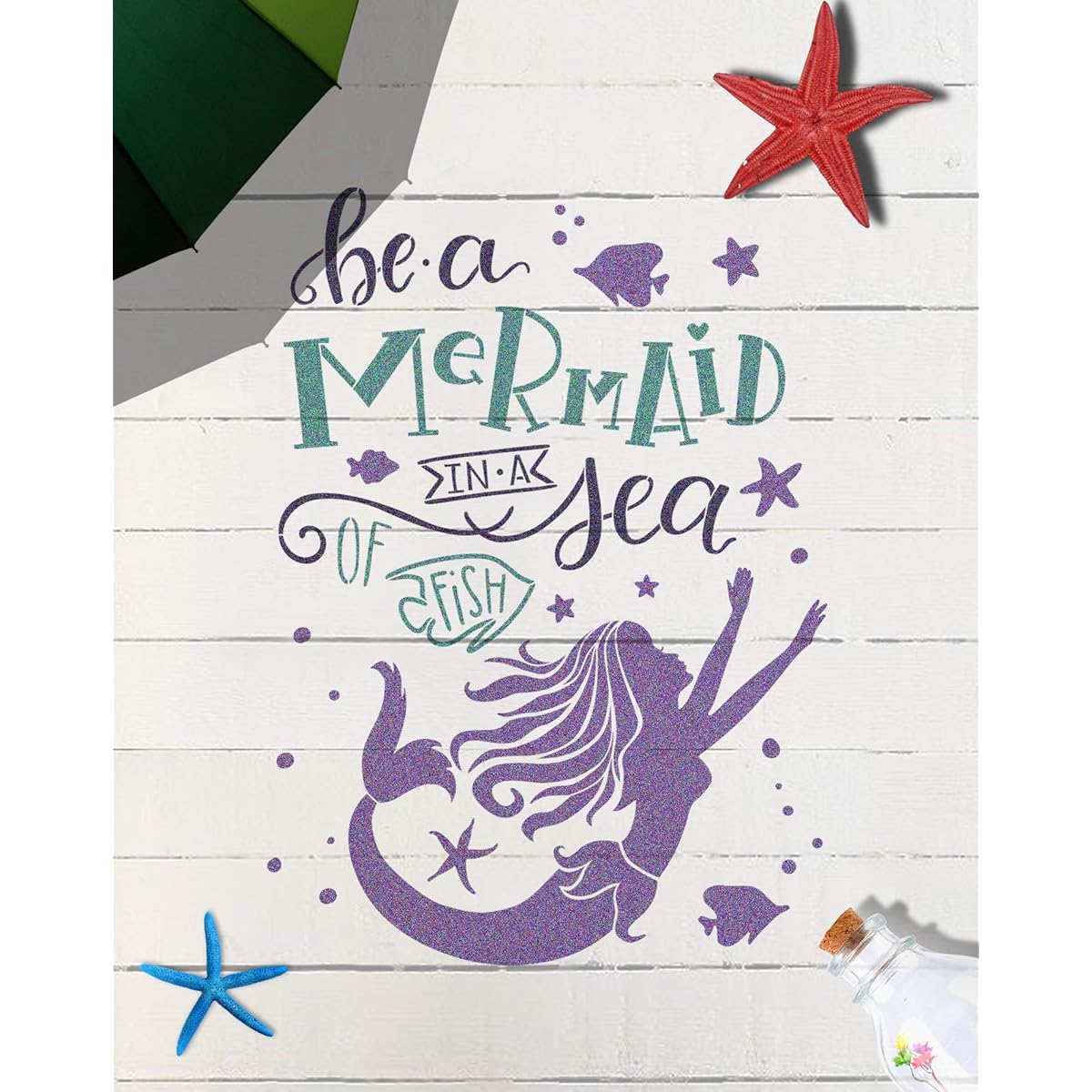 GSS Designs Stencil - Nursery Girls Room Wall Art Decor Be a Mermaid in a Sea of Fish (12x16 Inch) - Reusable Template for Wall Pictures, DIY Crafts (SL-039)