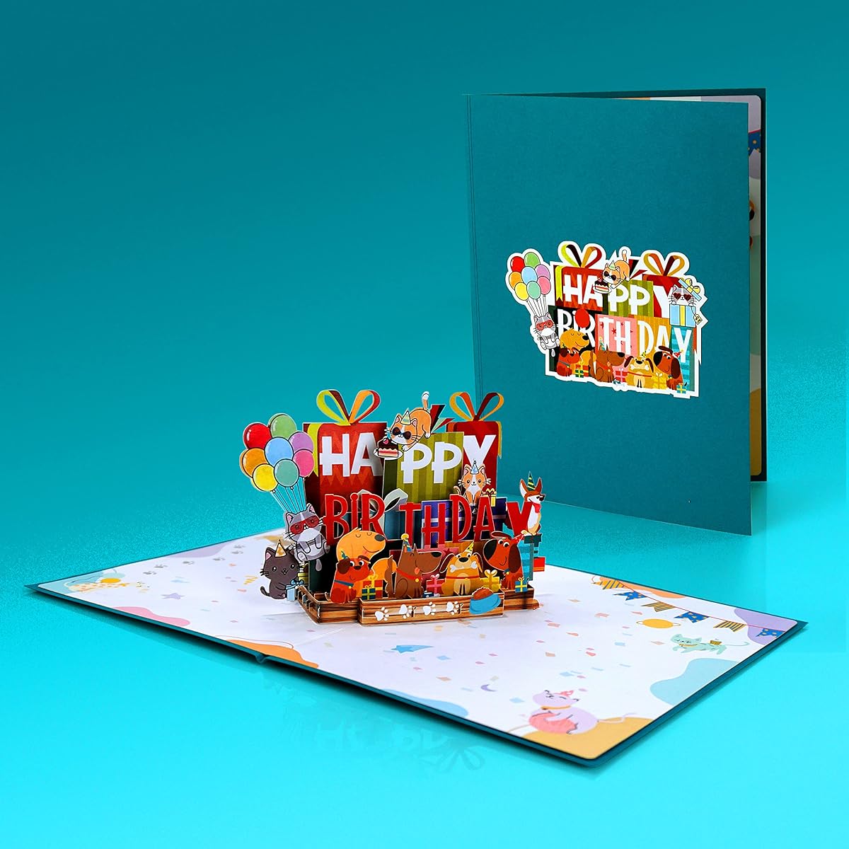 CUTPOPUP Text "Happy Birthday with Animals" Pop-up Card, Pop-up Birthday Card, 3D Greeting Card Birthday, Happy Birthday Pop-up Card, Happy Birthday Animals US