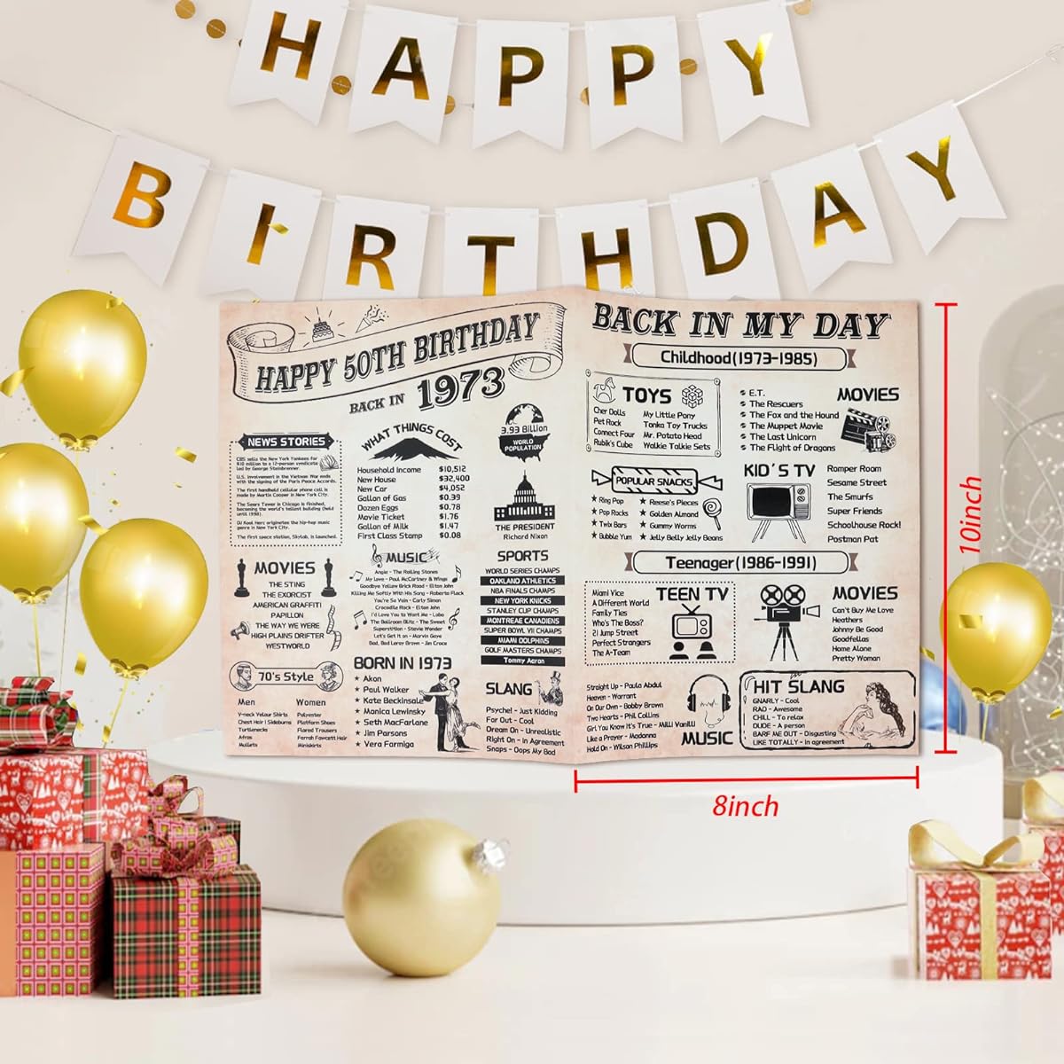 Funny 50th Birthday Card Double Sided Vintage 50th Birthday Gift Big Back 1973 Anniversary Greeting Card for Women Men Friend Husband Wife Sister