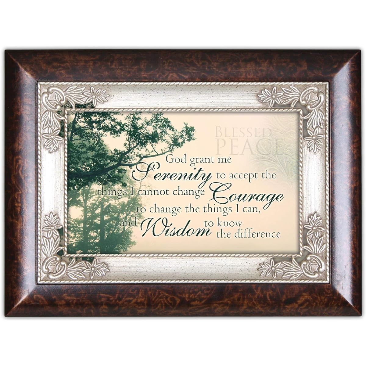 The Serenity Prayer Dark Wood Finish Jewelry Music Box Plays Tune How Great Thou Art