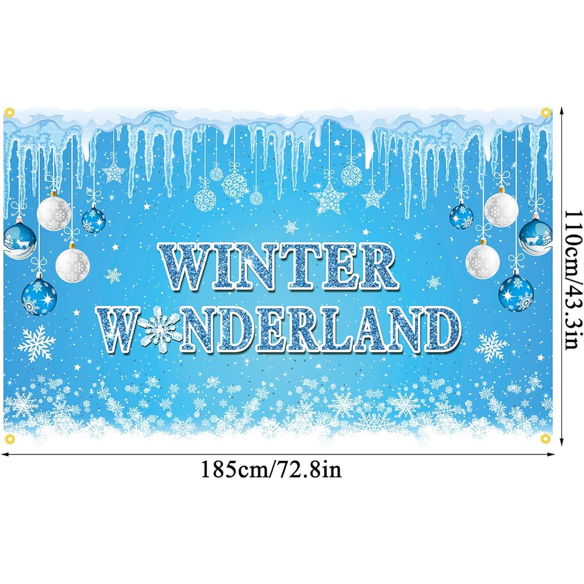 JKQ Blue Winter Wonderland Backdrop Banner 73 x 43 inches Large Winter Snowflake Backdrop Boys Girls Baby Shower Party Decoration Christmas Snow Scene Indoor Photo Booth Props